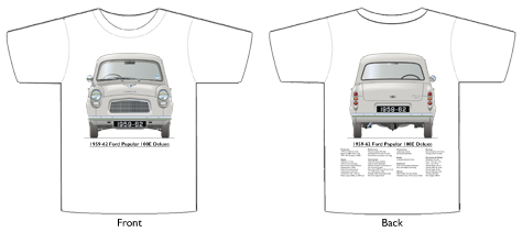 Ford Popular 100E Deluxe 1959-62 T-shirt Front & Back